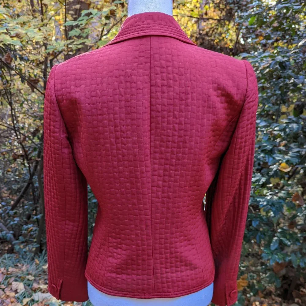 ELLEN TRACY Silk Wool Quilted Suit Jacket Blazer Red Size 8 - Picture 10 of 10